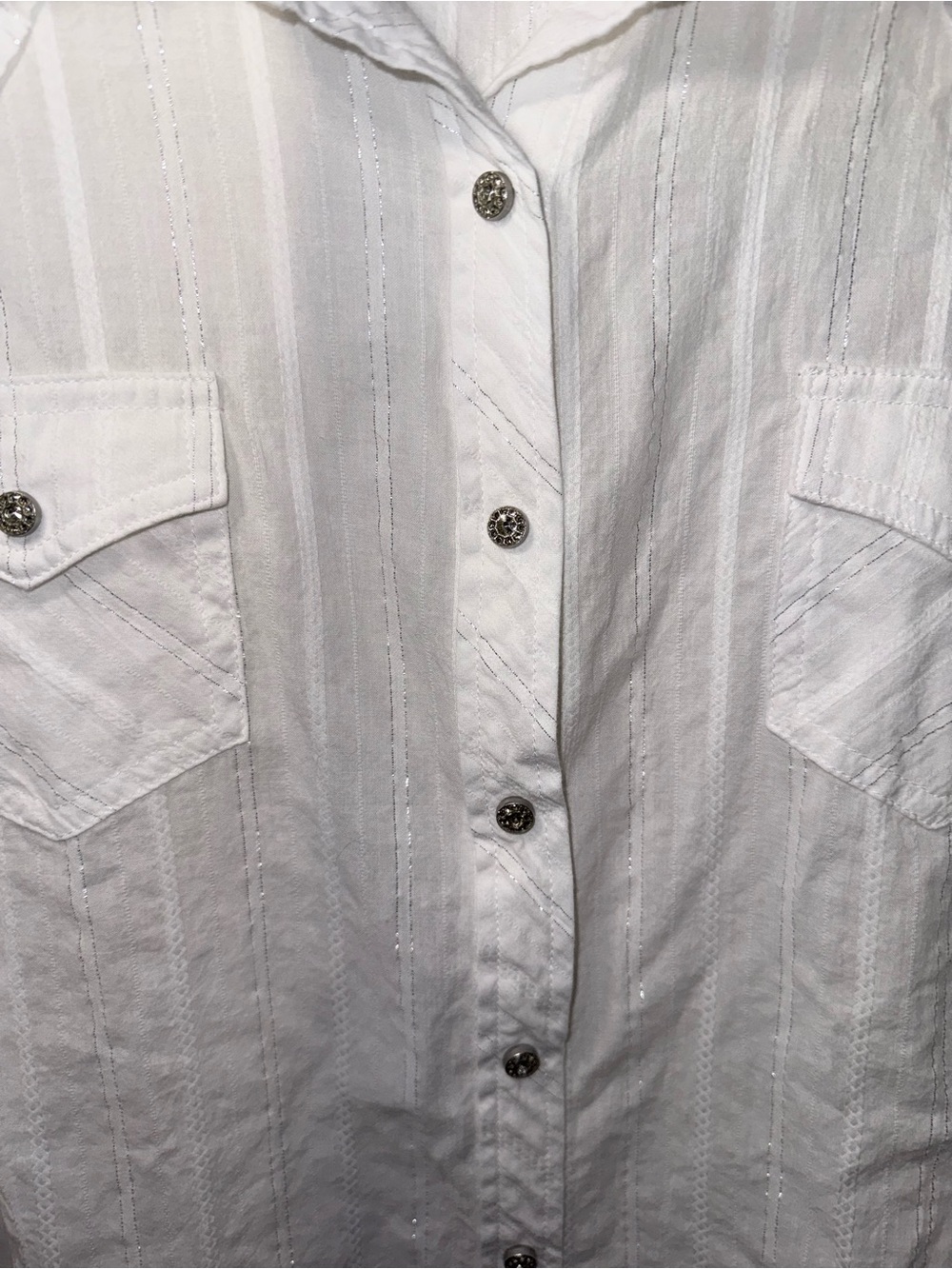 Ariat White Western Snap Shirt Women’s XL Metallic Stripe Top - Picture 4 of 16